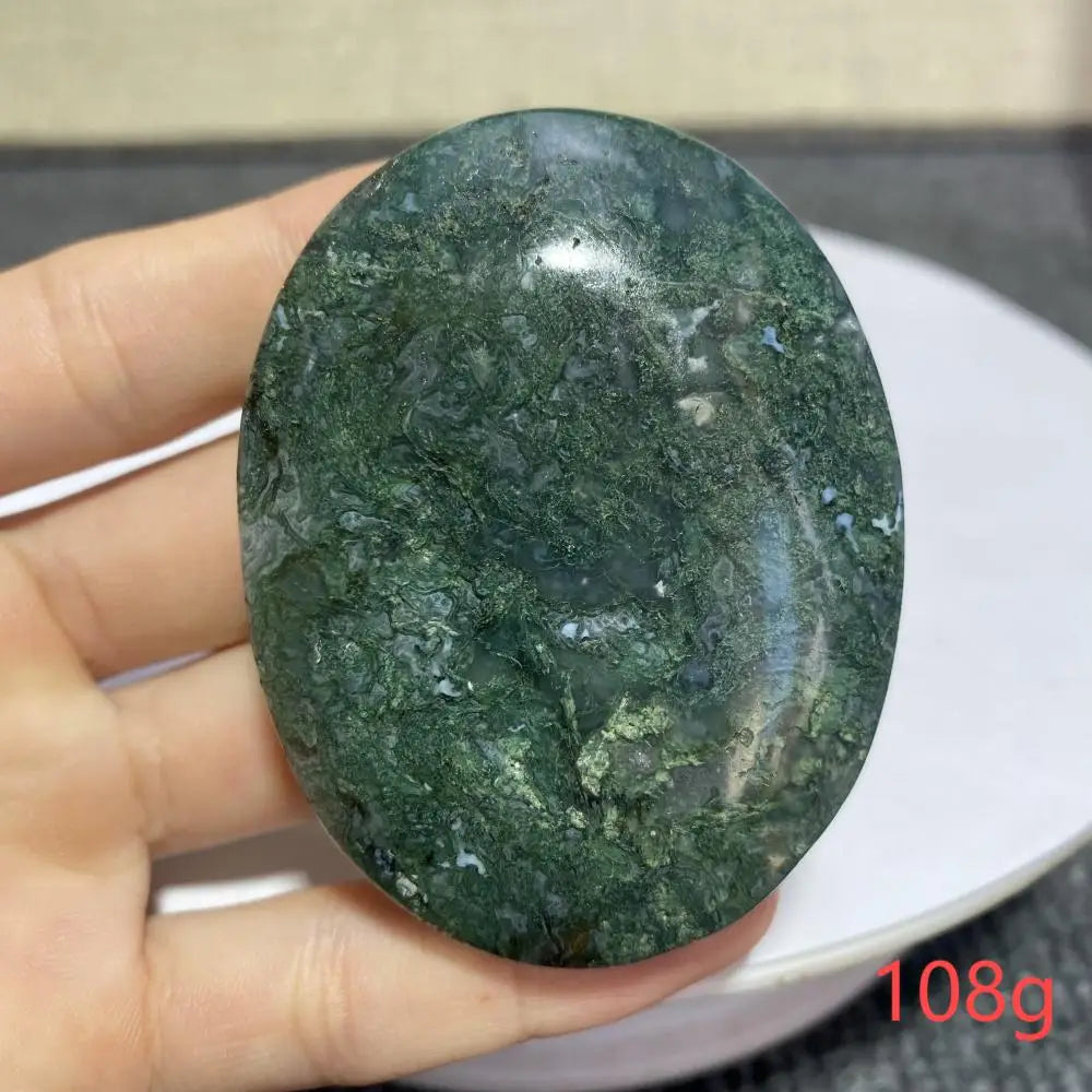 Natural Moss Agate Palm Stone