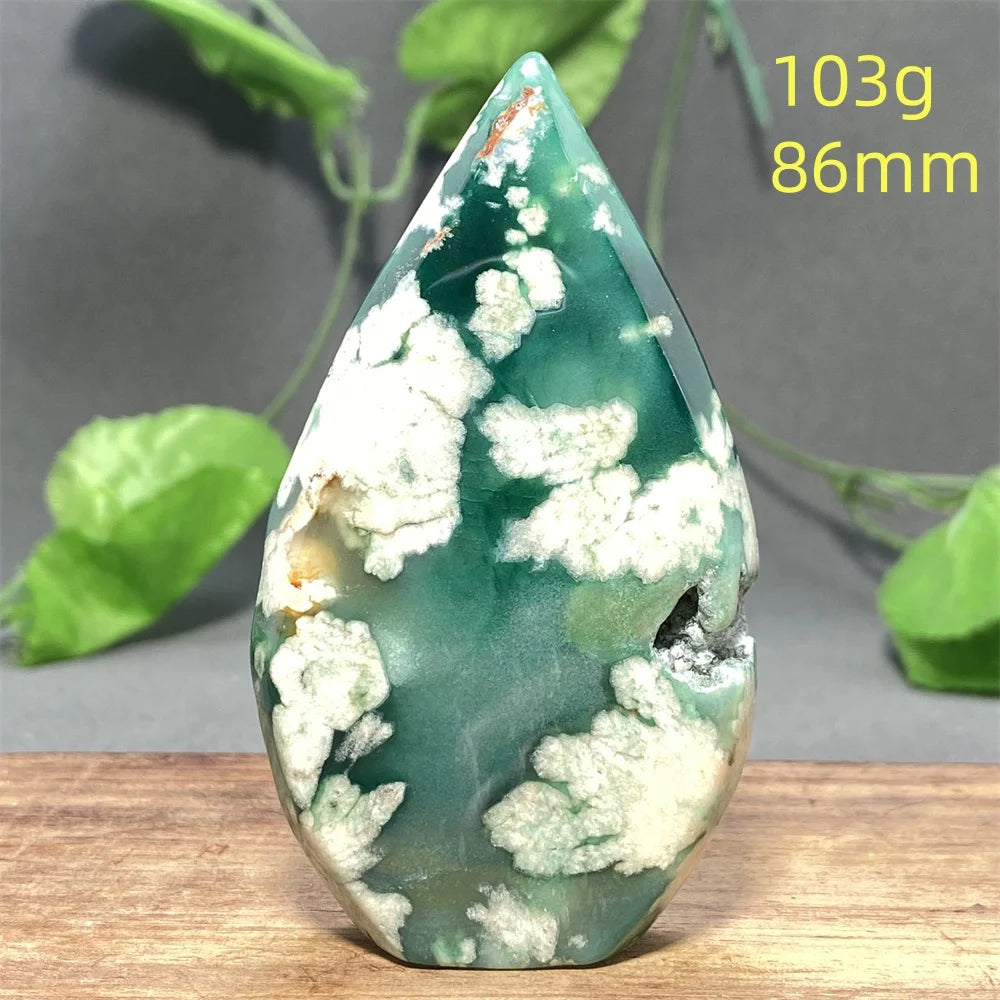 Natural Green Cherry Blossom Agate Freeform Torch