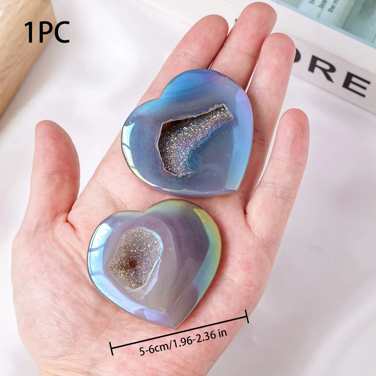 Natural Crystal Aura Agate Crystal Cave Heart Palmstone