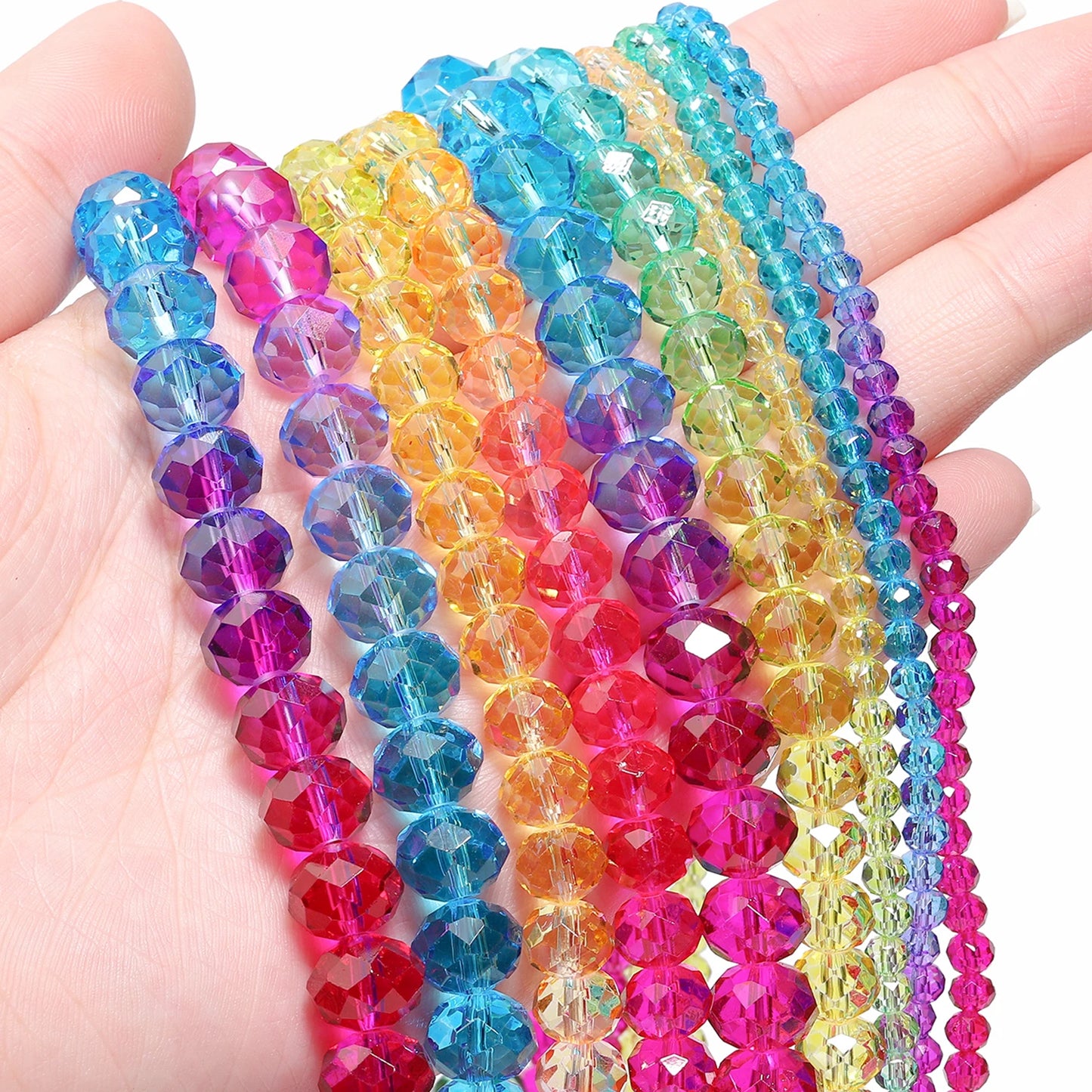 Faceted Rainbow Gradient Glass Crystal Rondelle Beads