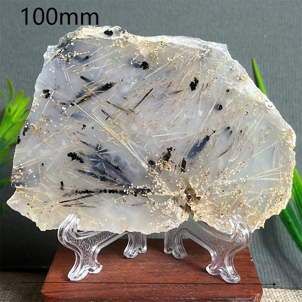 Natural Rutilated Hair Agate Slab (With Stand)