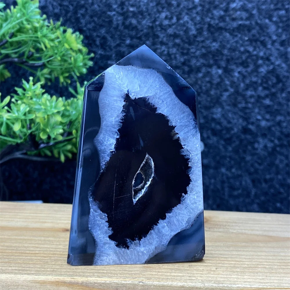 Black Agate Geode Obelisk