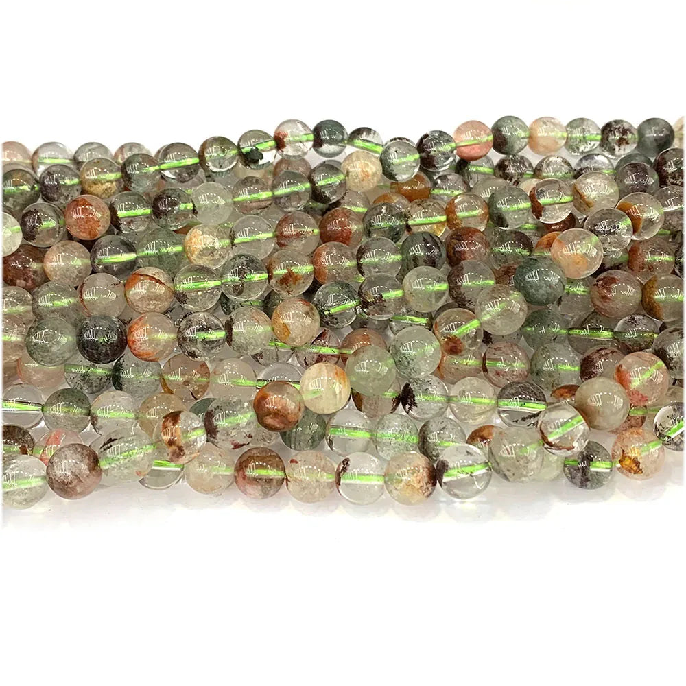 Red/Green Phantom Garden Quartz Round Bead Strand