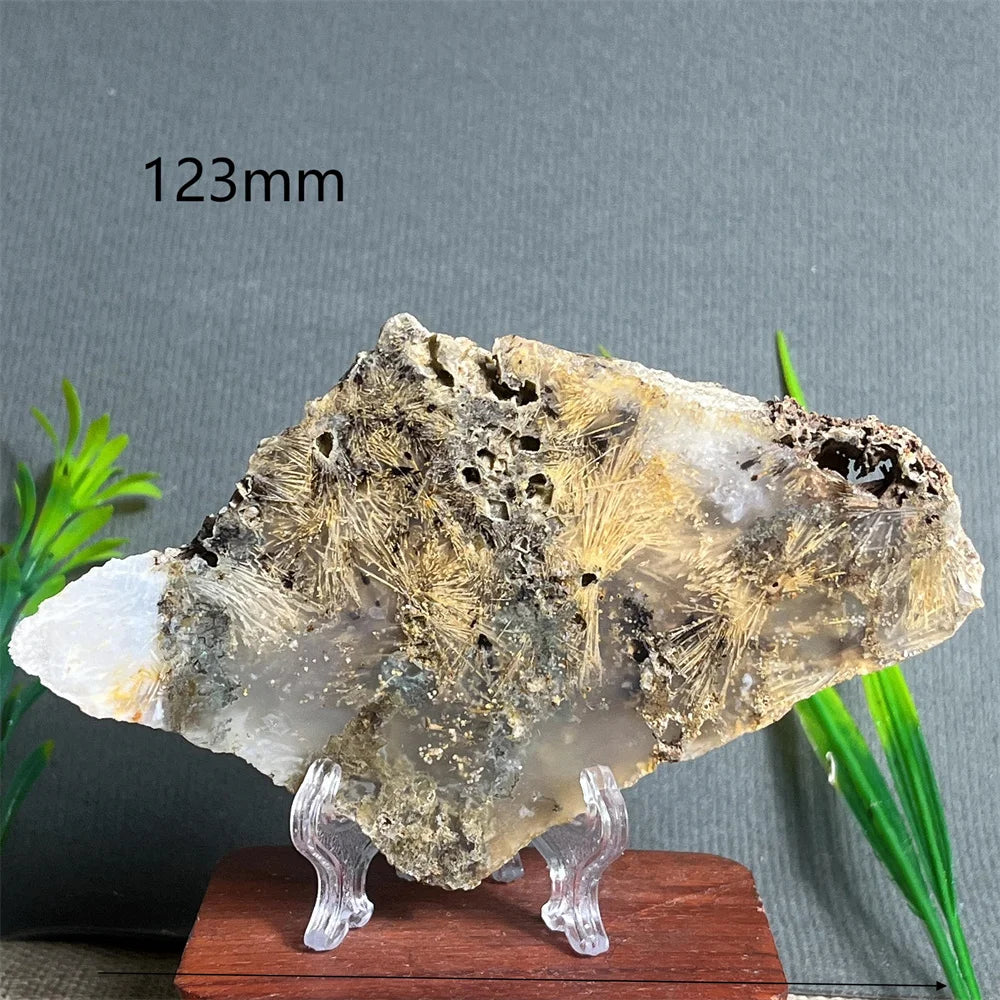 Natural Rutilated Hair Agate Slab (With Stand)