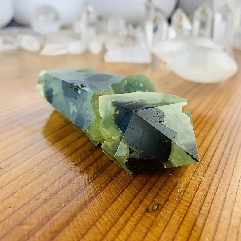Natural Prehnite Semi-Freeform Specimen Tower