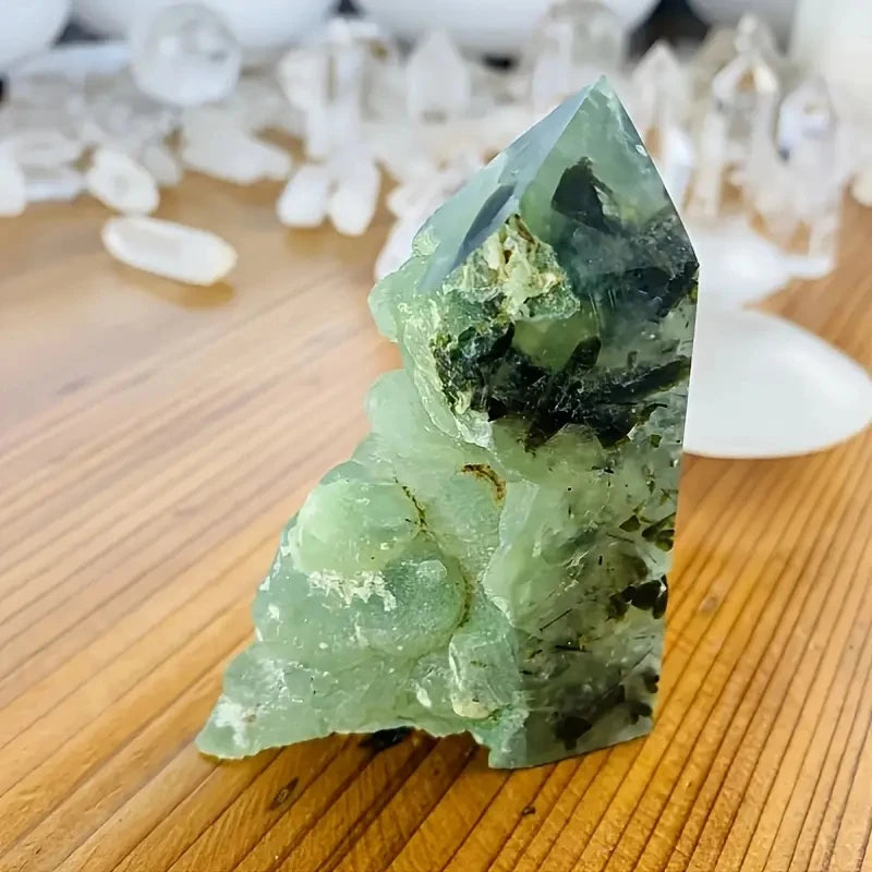 Natural Prehnite Semi-Freeform Specimen Tower