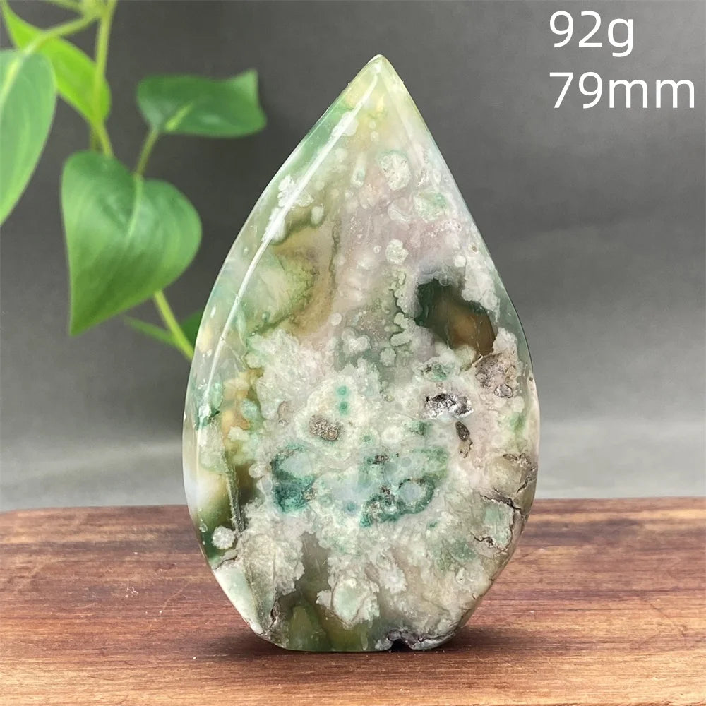 Natural Green Cherry Blossom Agate Freeform Torch