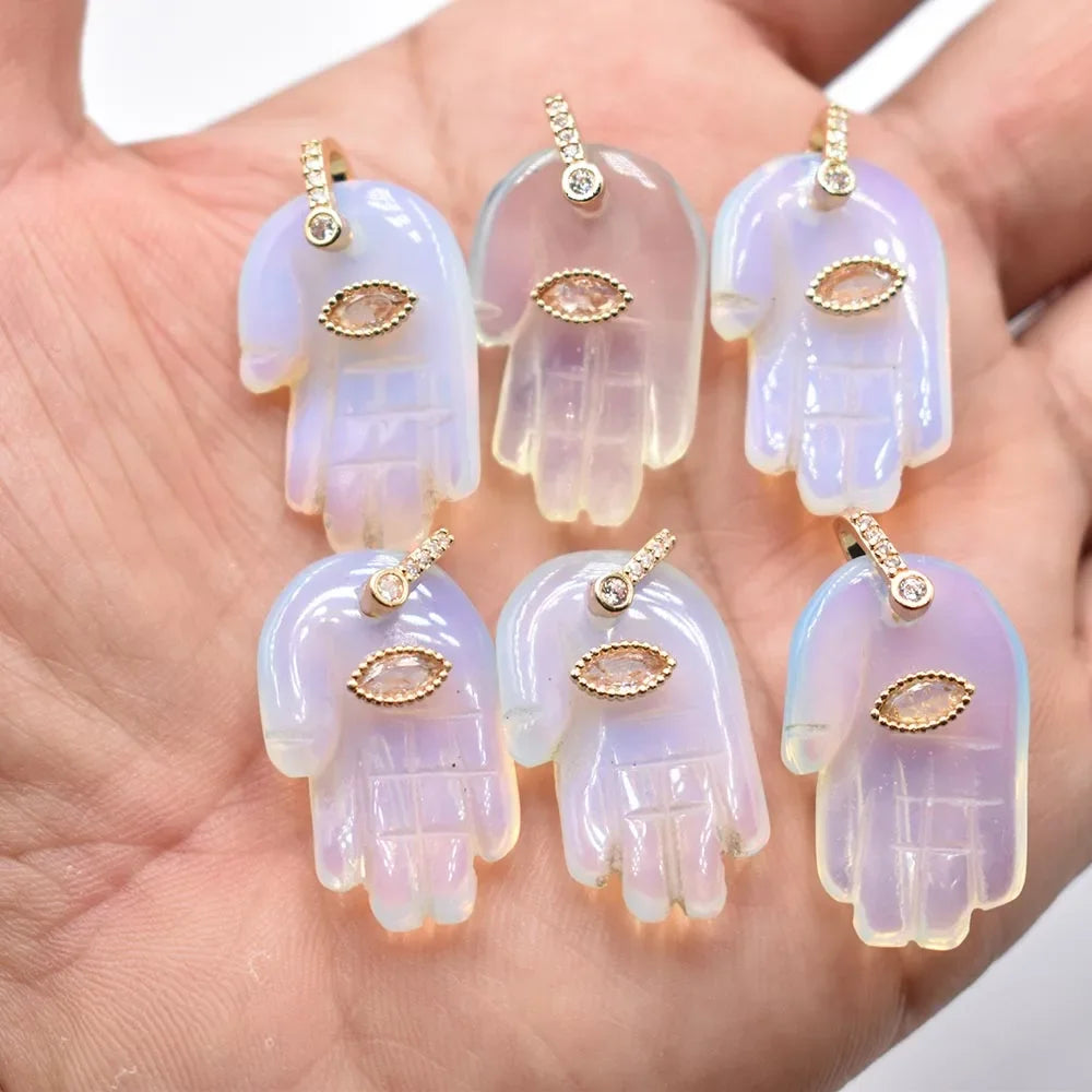5pcs Opalite Hamsa Hand with Gold Embelishment Pendants