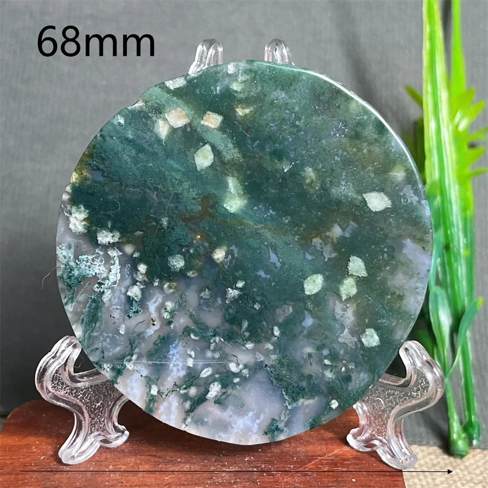 Natural Moss Agate Round Slab (With Stand)