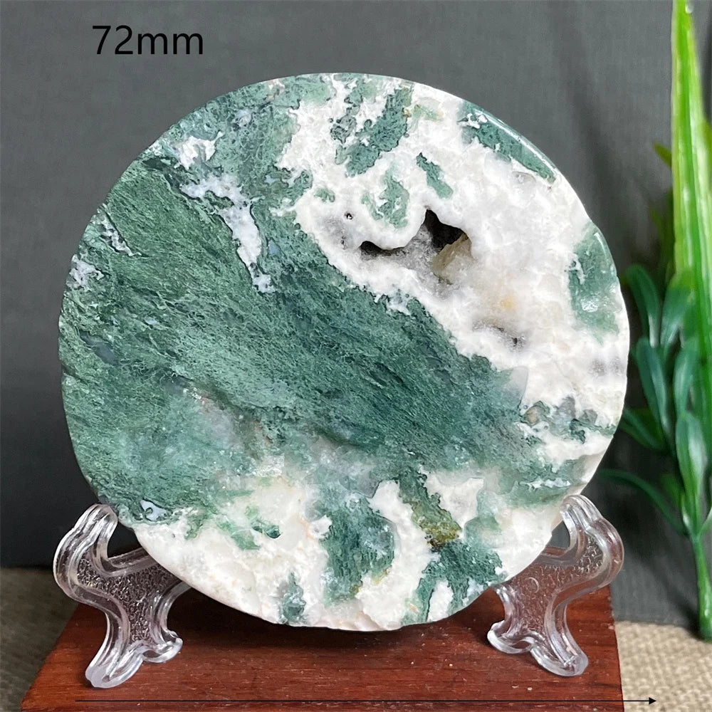 Natural Moss Agate Round Slab (With Stand)