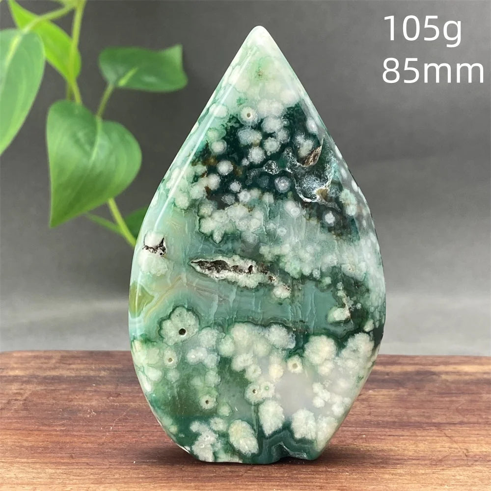 Natural Green Cherry Blossom Agate Freeform Torch