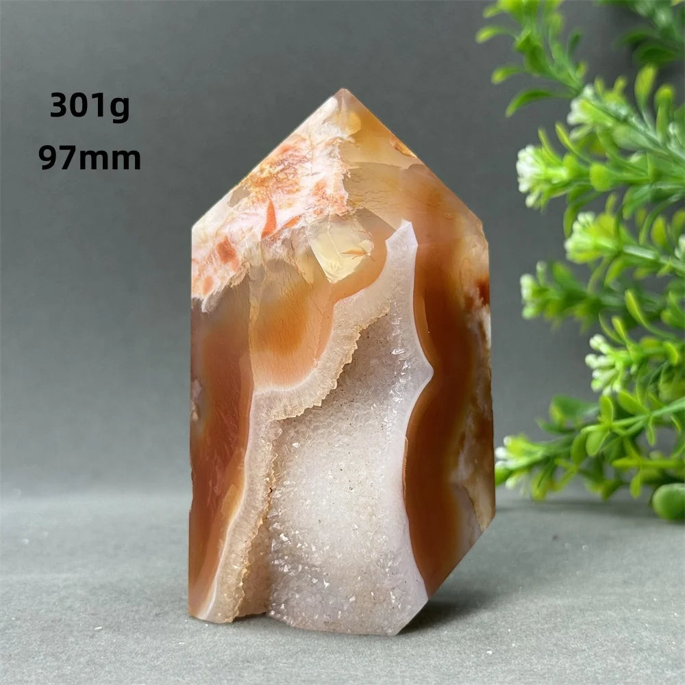 Natural Red Agate Cave Geode Obelisk