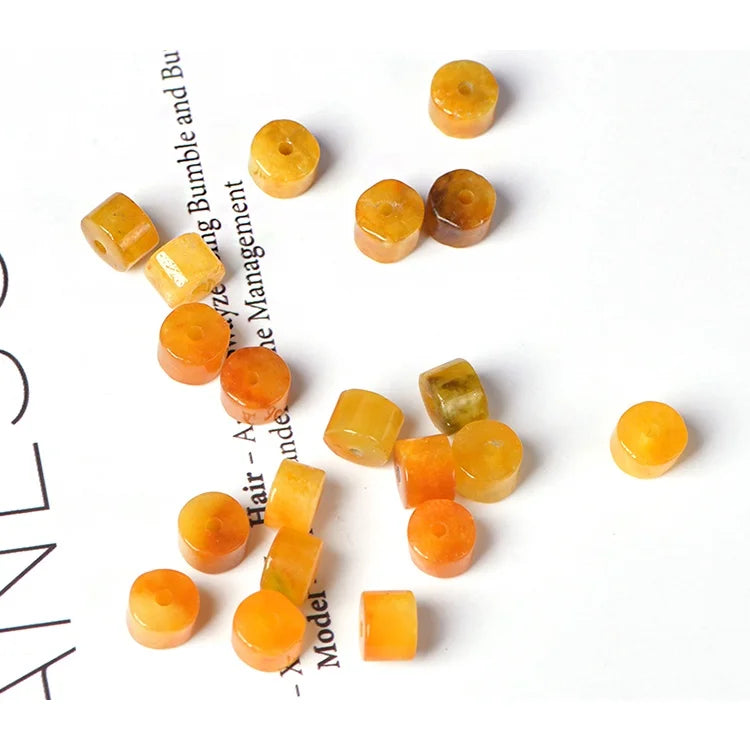 4A Natural Hand Carved Yellow Jade Barrel Beads
