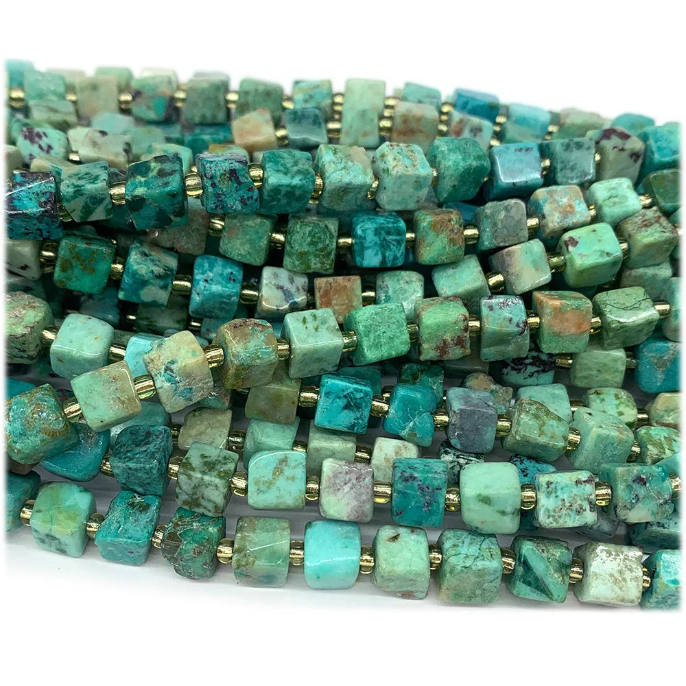 Natural Blue Turquoise Free Form Cube Bead Strand