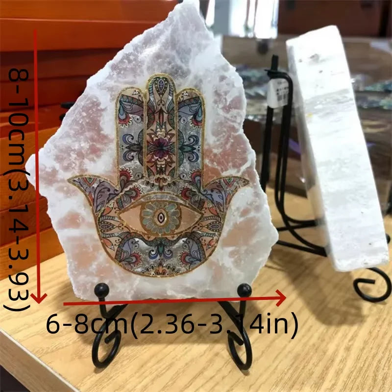 Natural Selenite Slab with Hamsa Hand Embellishment