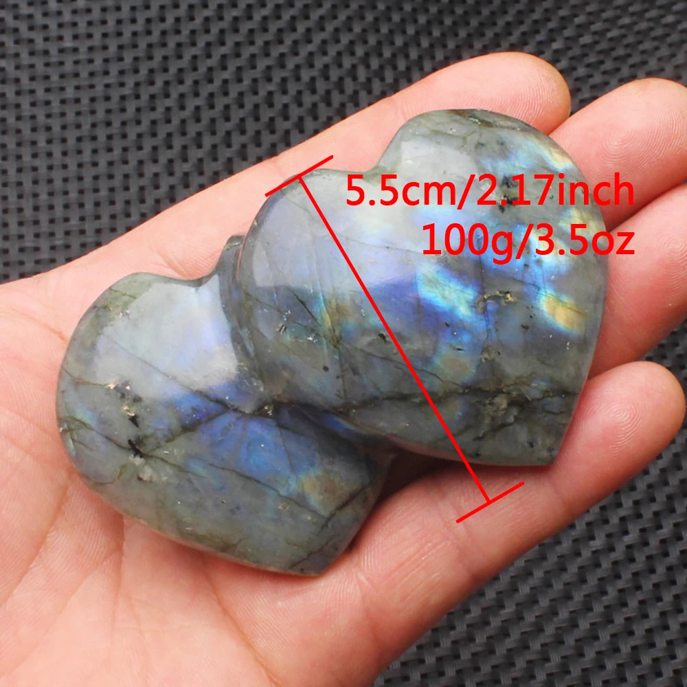 Pierre de cristal naturelle en forme de cœur, labradorite, guérison Reiki, quartz rose, décoration artisanale, 4 à 6 cm