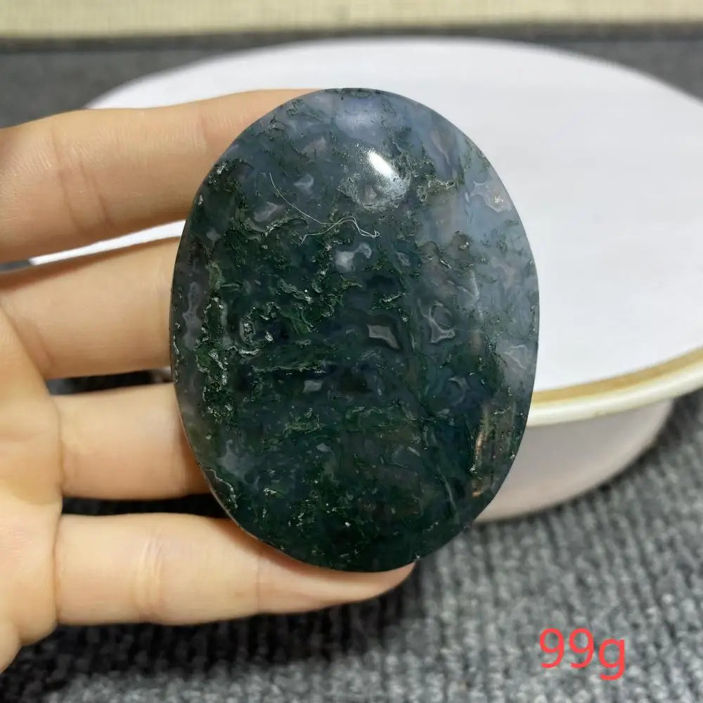 Natural Moss Agate Palm Stone