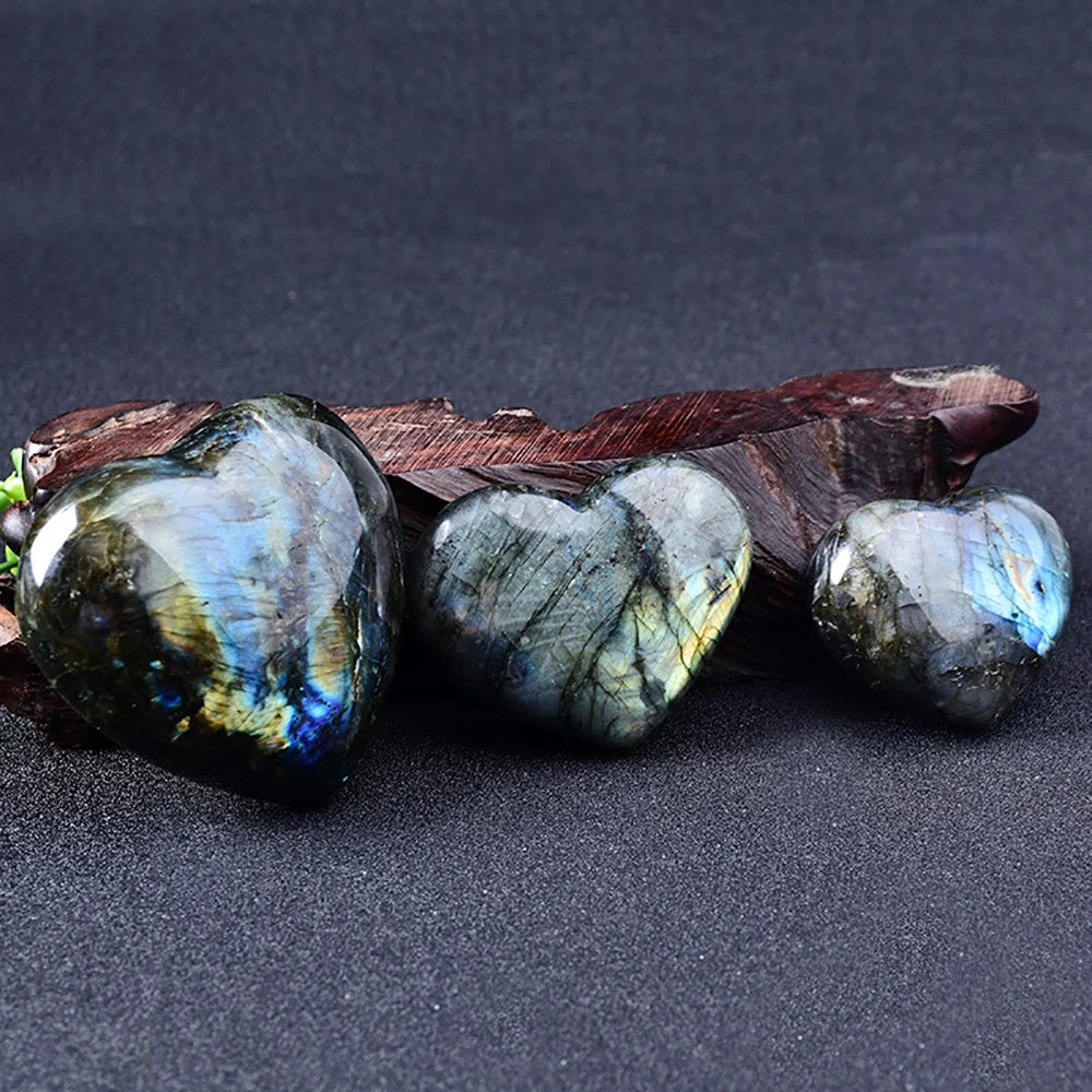 Pierre de cristal naturelle en forme de cœur, labradorite, guérison Reiki, quartz rose, décoration artisanale, 4 à 6 cm