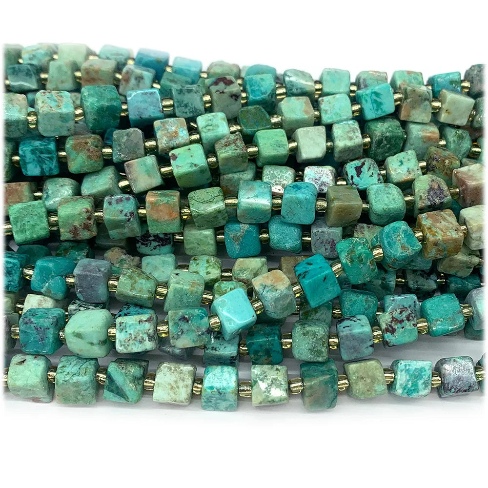 Natural Blue Turquoise Free Form Cube Bead Strand