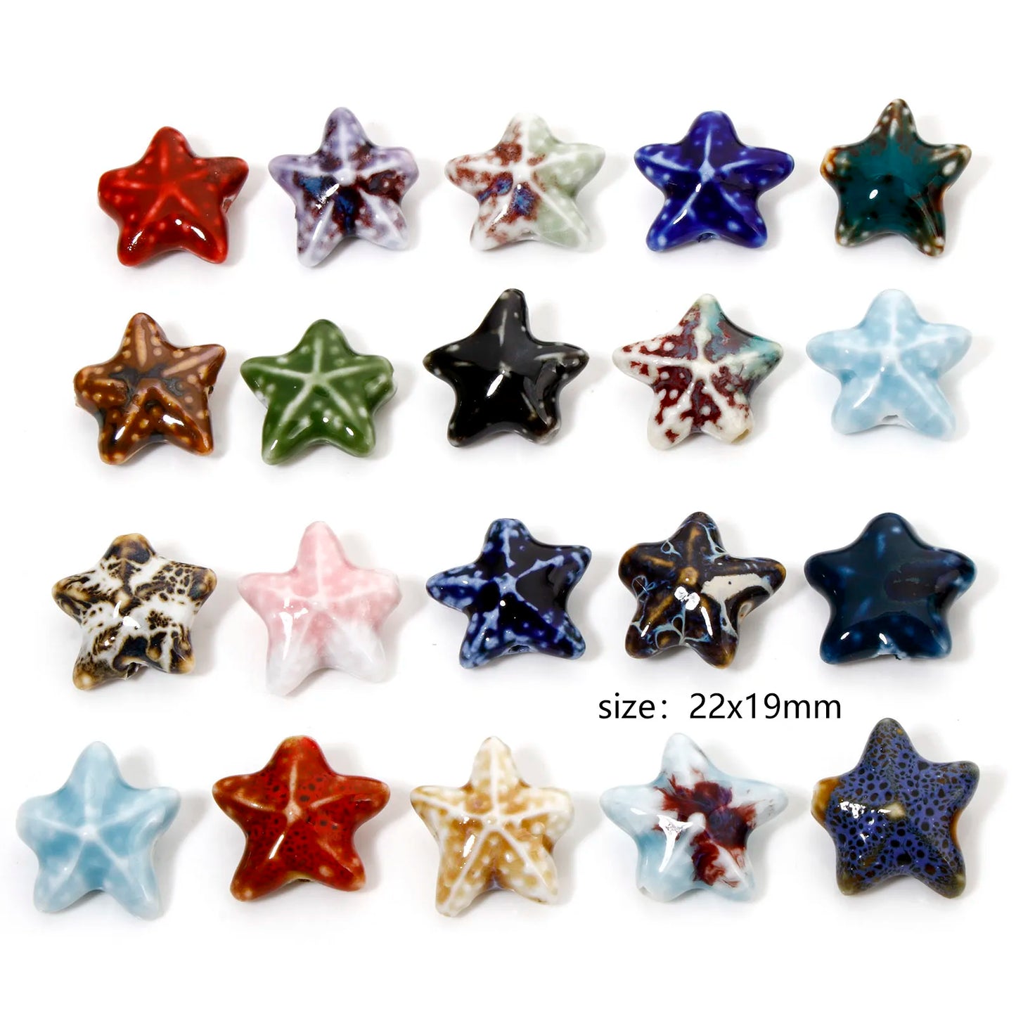 10 PCs Ceramic Starfish Beads (22mm x 19mm)