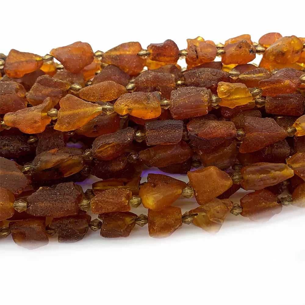 Orange Amber Nugget Free Form Matte Bead Strand