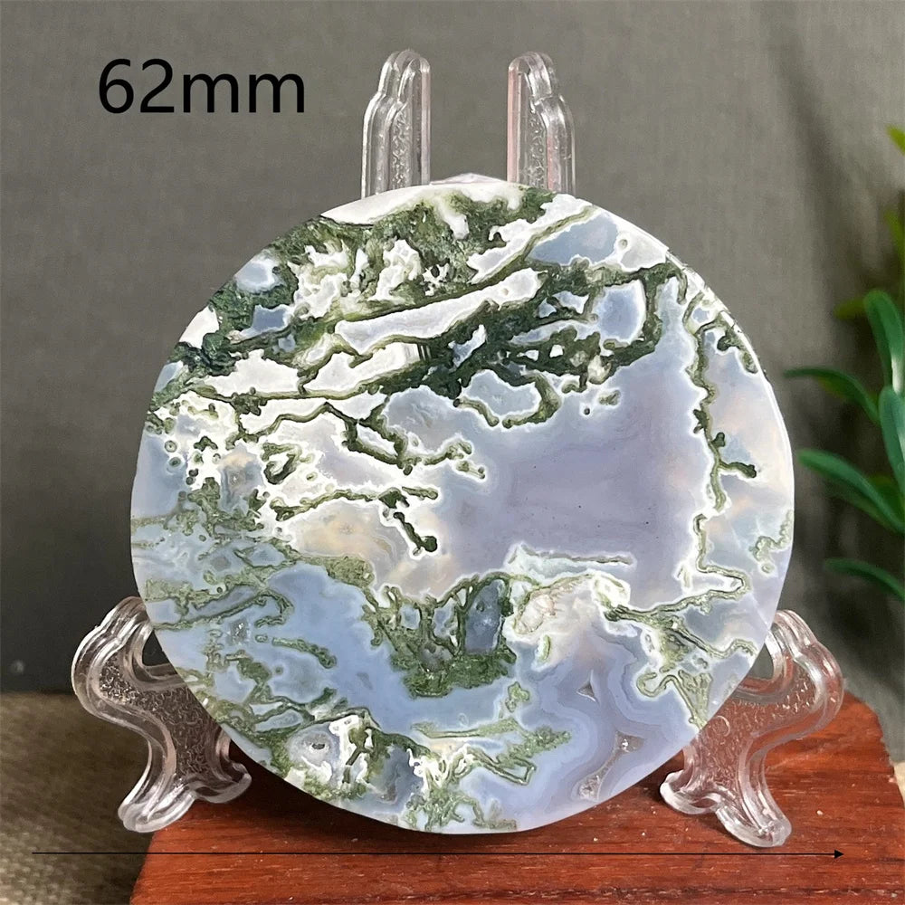 Natural Moss Agate Round Slab (With Stand)