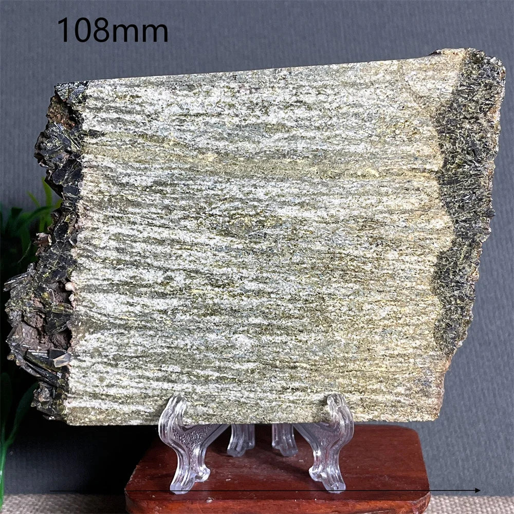 Natural Green Tourmaline Slab Specimen (With Stand)