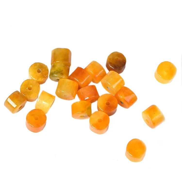 4A Natural Hand Carved Yellow Jade Barrel Beads