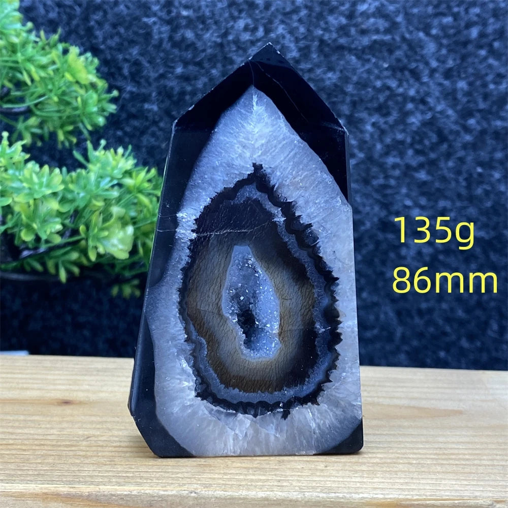 Black Agate Geode Obelisk