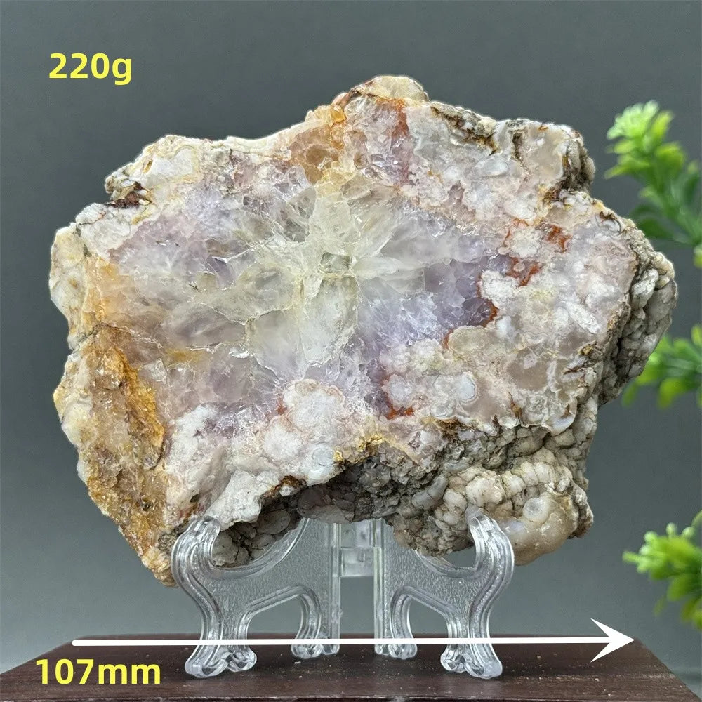 Natural Pink Amethyst Flower Agate Geode Slab (With Stand)
