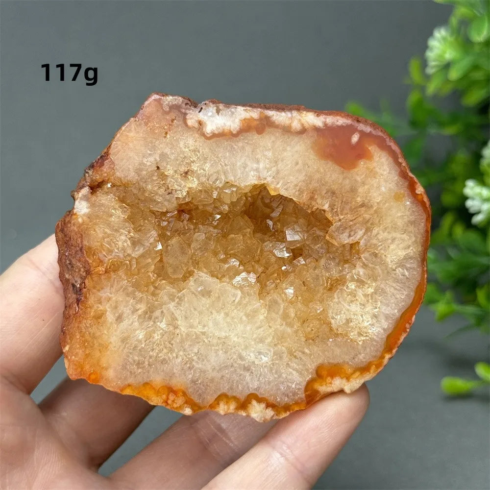 Natural Red Cherry Blossom Agate Geode Slab