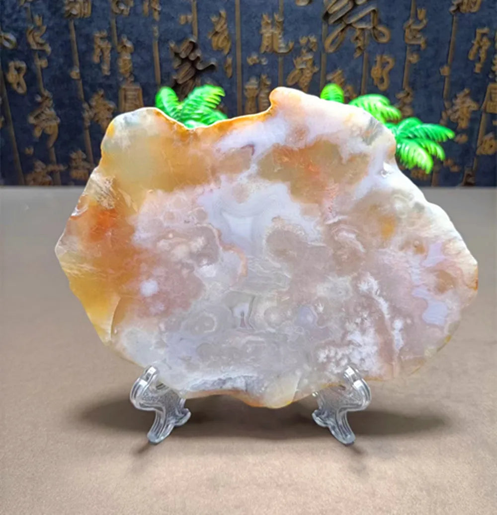 Natural Cherry Blossom Agate Slab (With Stand)