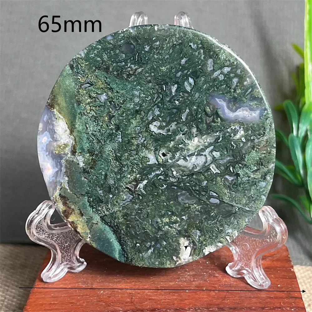 Natural Moss Agate Round Slab (With Stand)