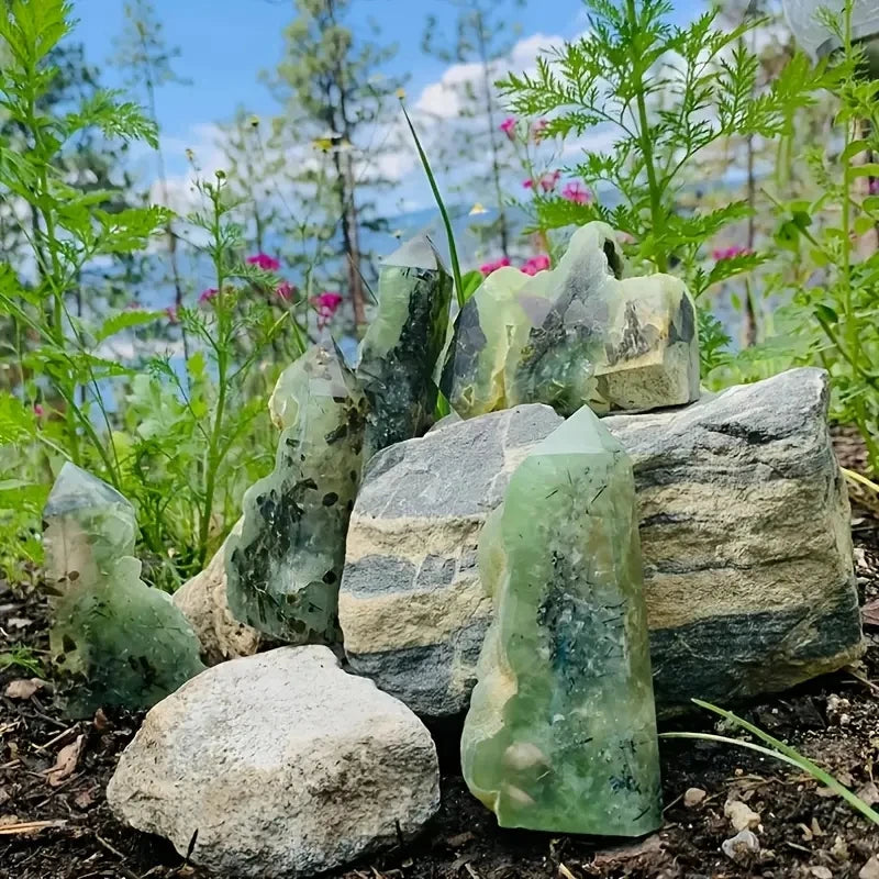 Natural Prehnite Semi-Freeform Specimen Tower