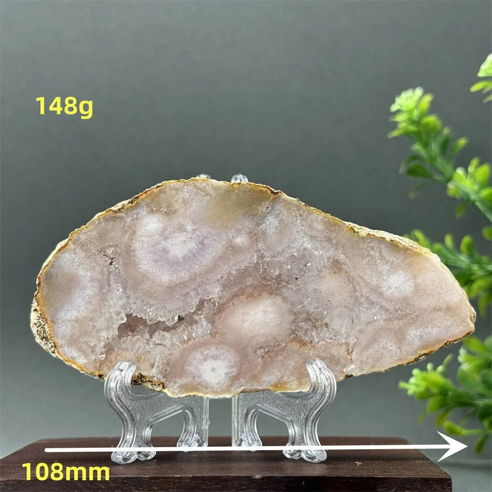 Natural Pink Amethyst Flower Agate Geode Slab (With Stand)