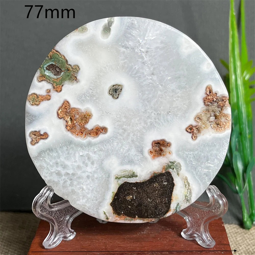 Natural Moss Agate Round Slab (With Stand)