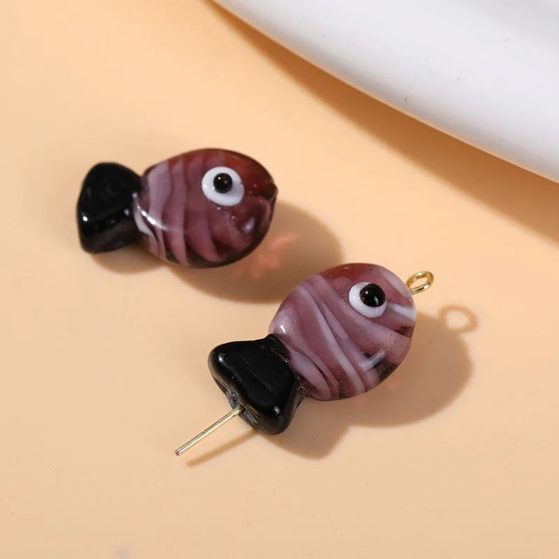 2pcs Artisan Handmade Glass Fish Beads