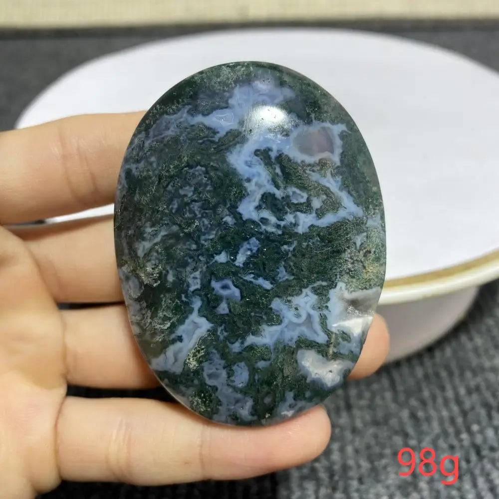 Natural Moss Agate Palm Stone