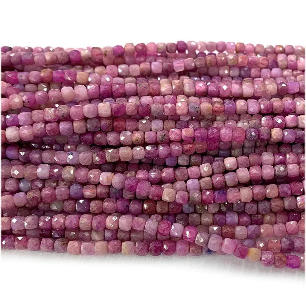 Natural Pink Ruby Faceted Cube Bead Strand