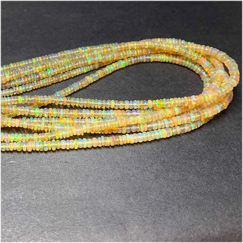 AAA Genuine Natural White/Yellow Fire Opal Rondelle Bead Strand