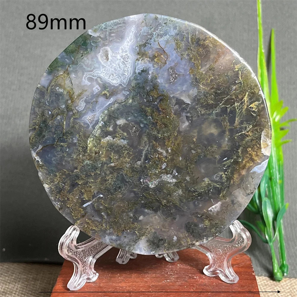 Natural Moss Agate Round Slab (With Stand)