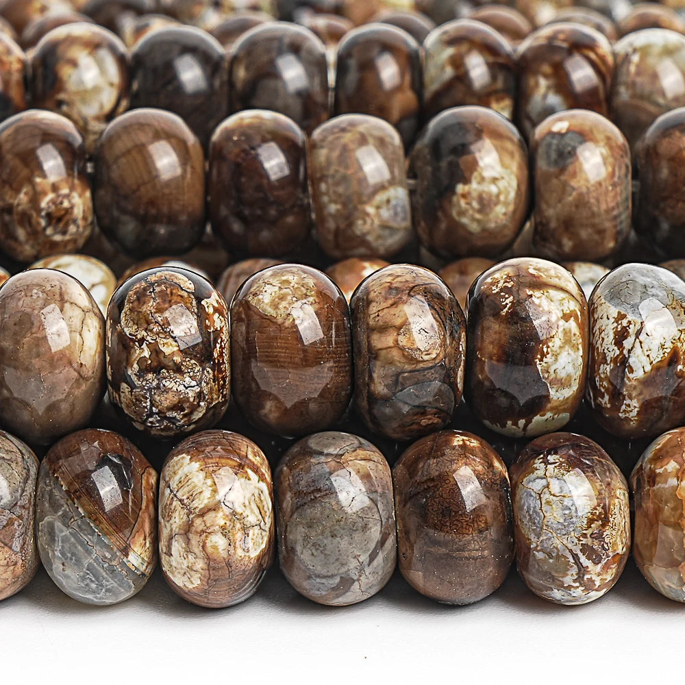 Natural Coffee Crazy Lace Agate Rondelle Bead Strand