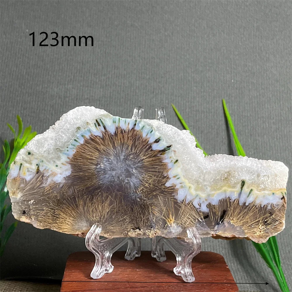 Natural Rutilated Hair Agate Slab (With Stand)