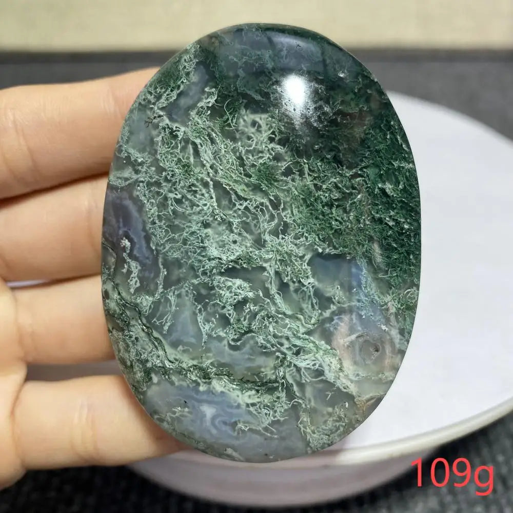 Natural Moss Agate Palm Stone