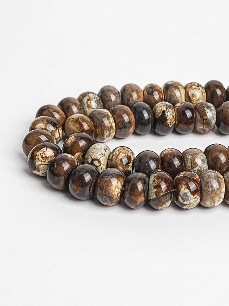 Natural Coffee Crazy Lace Agate Rondelle Bead Strand