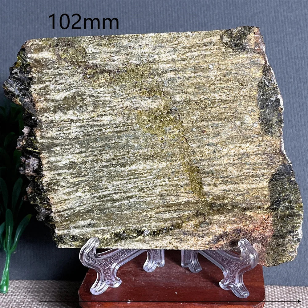 Natural Green Tourmaline Slab Specimen (With Stand)
