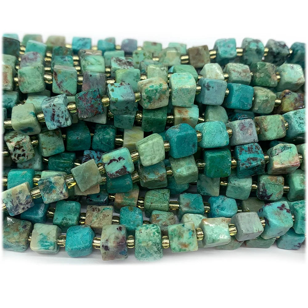 Natural Blue Turquoise Free Form Cube Bead Strand