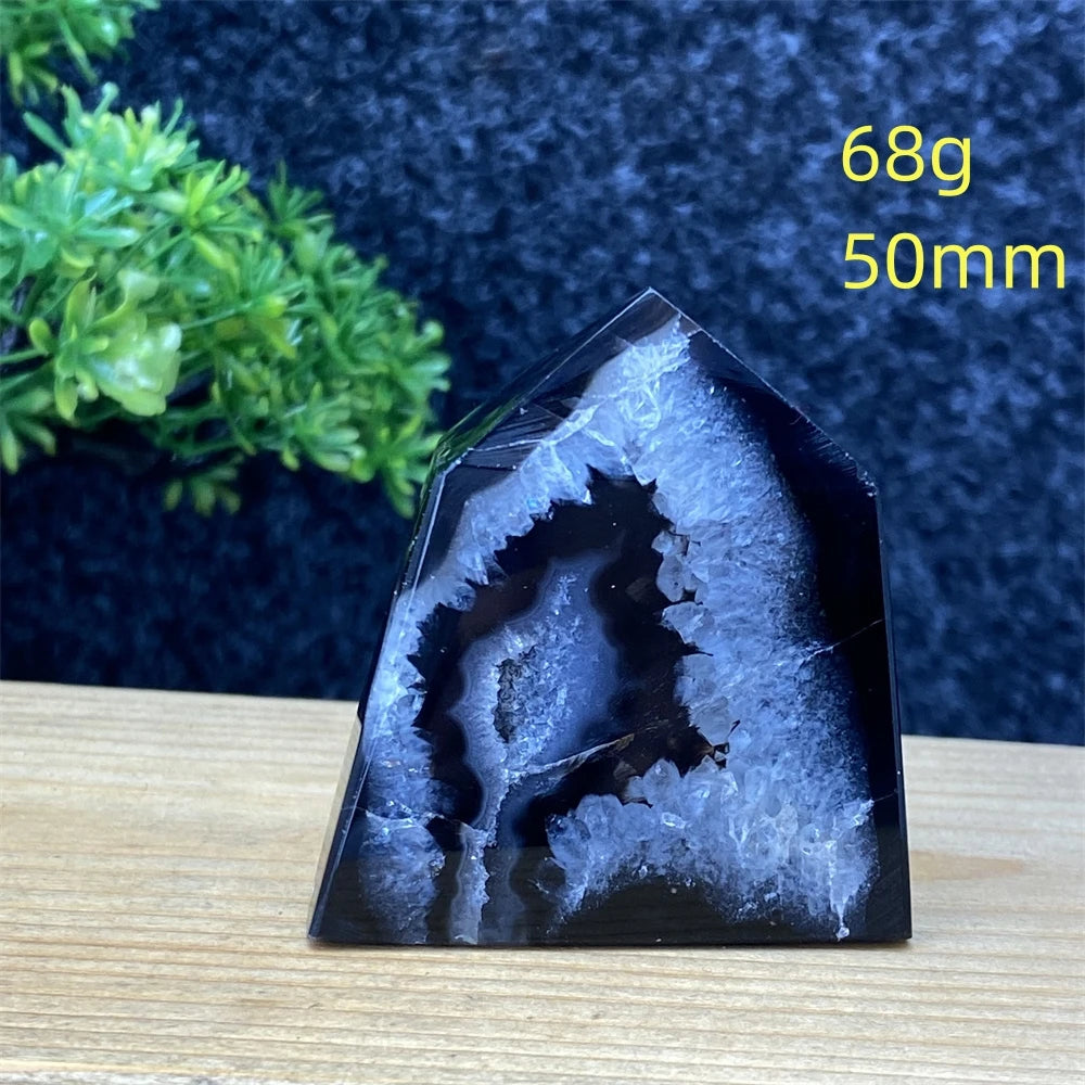 Black Agate Geode Obelisk