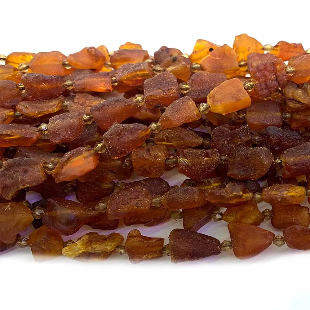 Orange Amber Nugget Free Form Matte Bead Strand