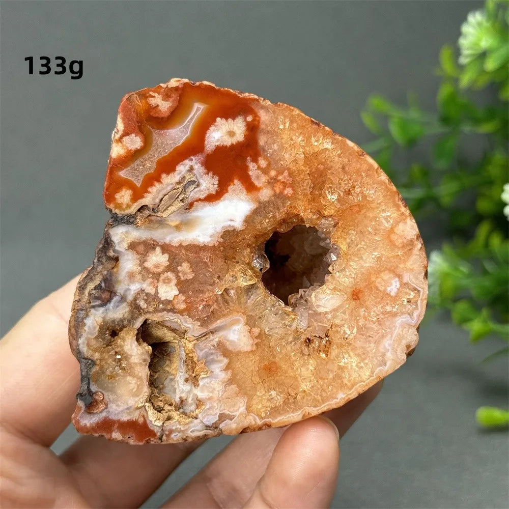 Natural Red Cherry Blossom Agate Geode Slab